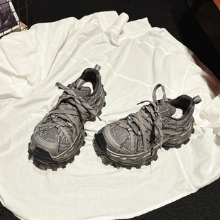 ins风女鞋 满天星 增高休闲鞋 女2025秋新款 超闪水钻厚底真皮老爹鞋