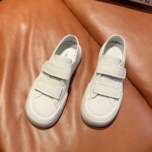 松糕百搭学生女鞋 女2025春新款 厚底休闲板鞋 ins真皮魔术贴小白鞋