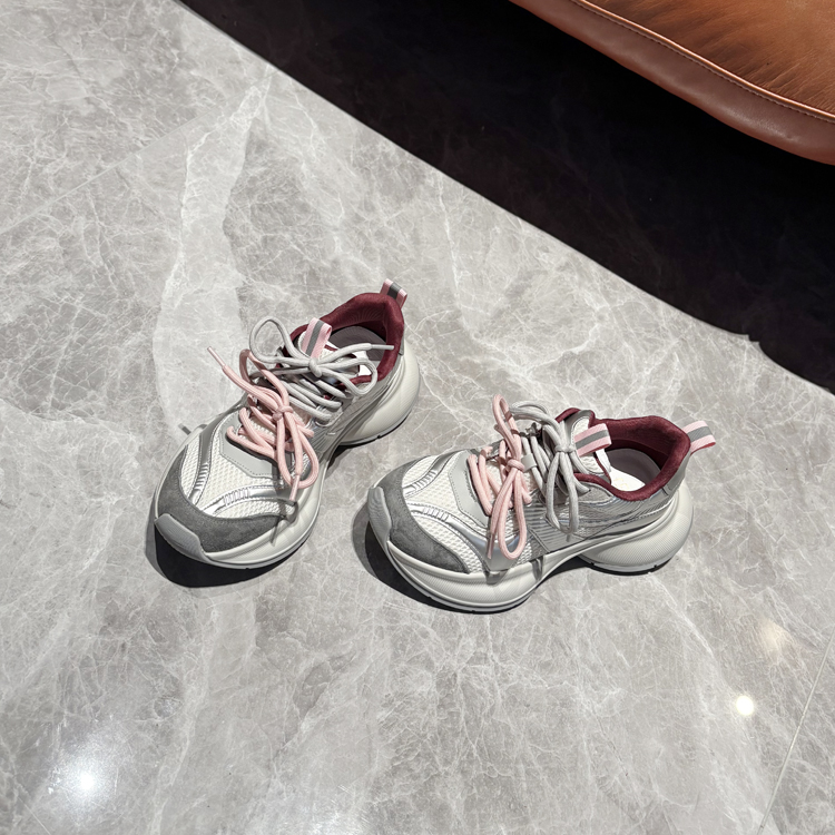 轻便~网红ins真皮厚底老爹鞋女