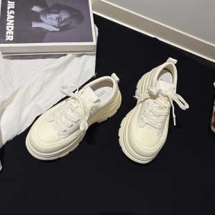 ins风休闲板鞋 女甜酷风松糕鞋 巨轻小个子厚底真皮小白鞋 7CM增高