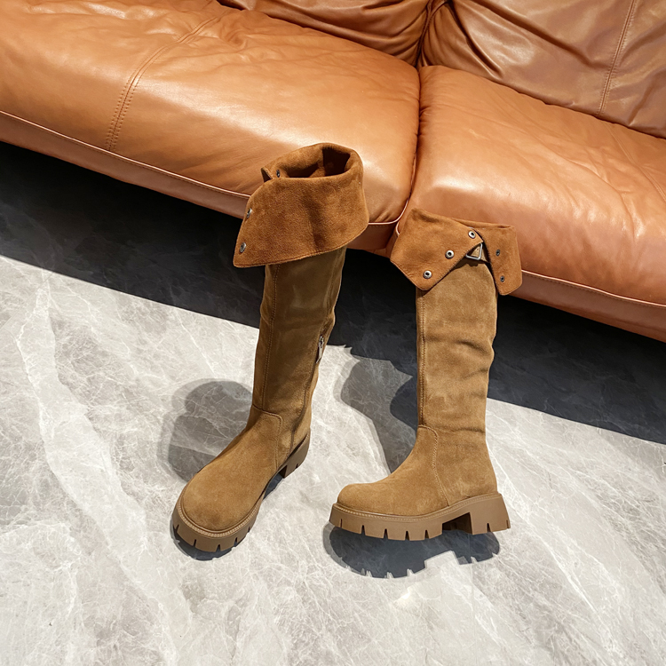 两穿~美拉德复古真皮中跟过膝靴