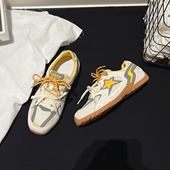 ins女鞋 显脚小 时尚 运动鞋 彩色真皮网布平跟德训鞋 女甜酷风休闲鞋