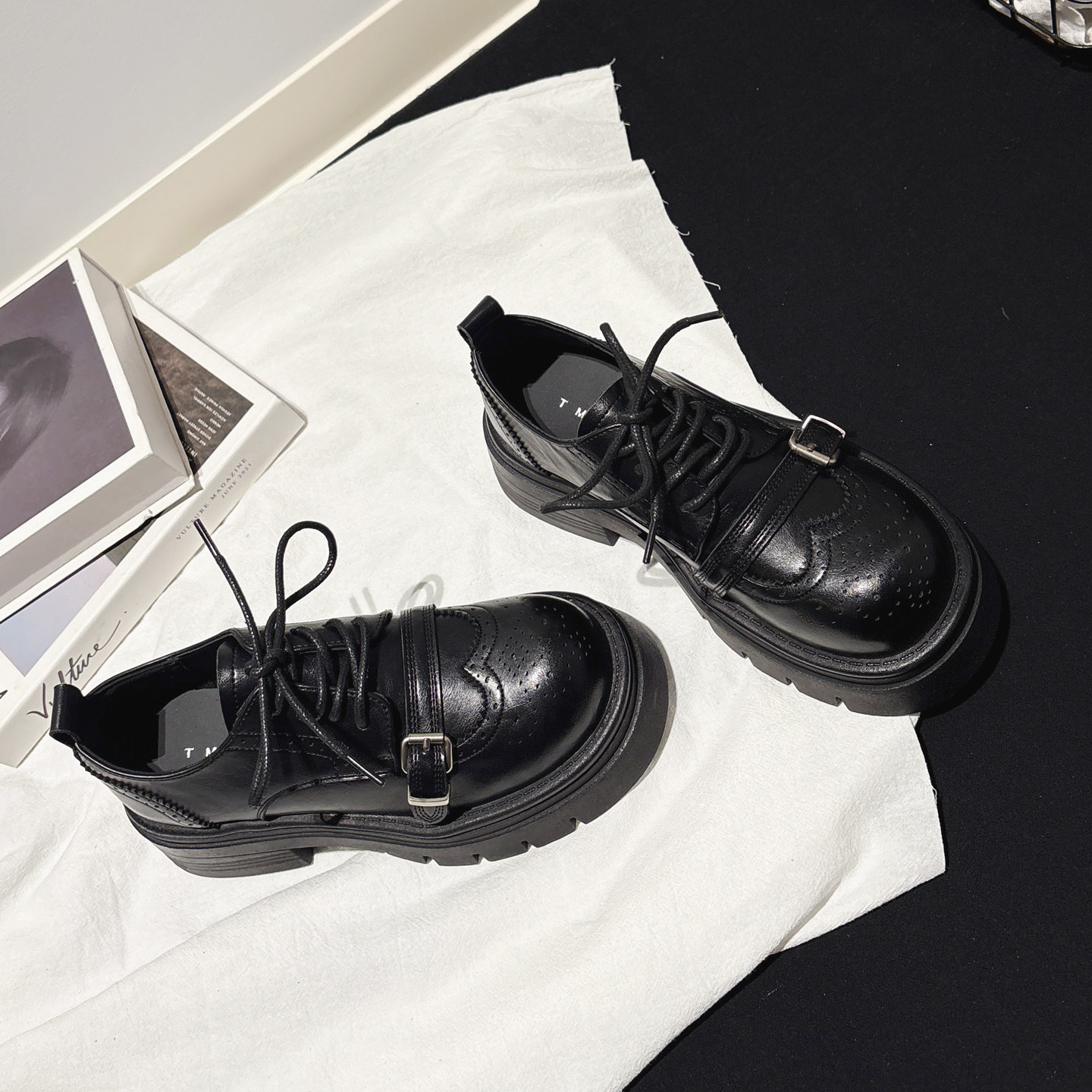 6CM增高~厚底真皮雕花布洛克鞋女老钱皮带扣孟克鞋复古德比鞋单鞋,女鞋,牛津鞋/布洛克鞋/德比鞋,淘宝优惠券,粉丝福利购,淘宝优惠卷