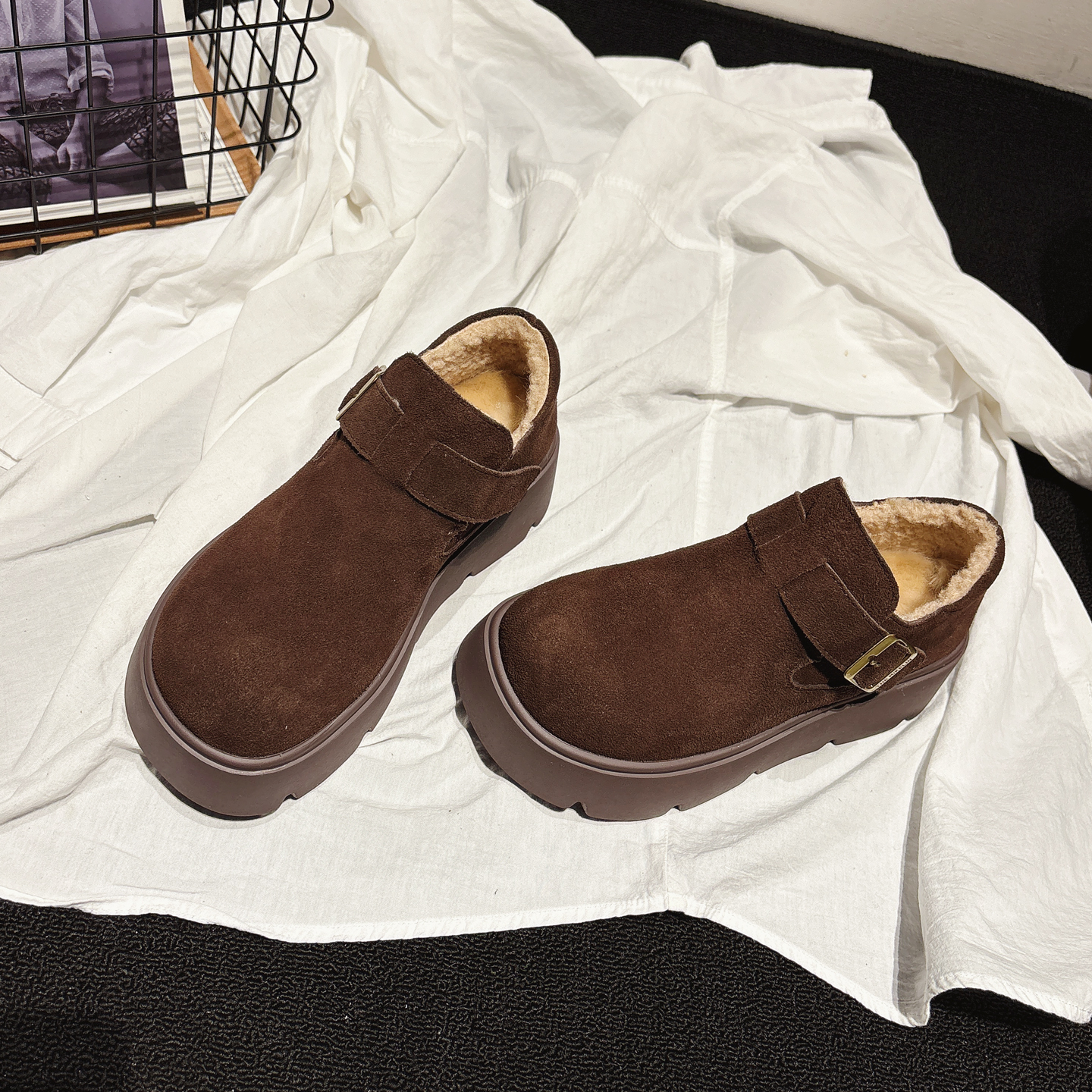 5CM增高~轻便厚底真皮羊毛勃肯鞋