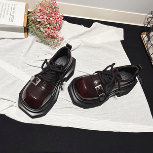 系带牛津鞋 7CM增高 皮带扣小皮鞋 真皮配阔腿裤 轻便厚底翘头德比鞋