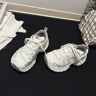 女新款 厚底老爹鞋 运动鞋 甜酷风时尚 5CM增高 休闲鞋 巴黎绑带走秀款