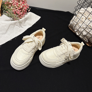 配堆堆袜运动鞋 5CM增高 百搭休闲板鞋 春新款 女 轻便厚底真皮小白鞋