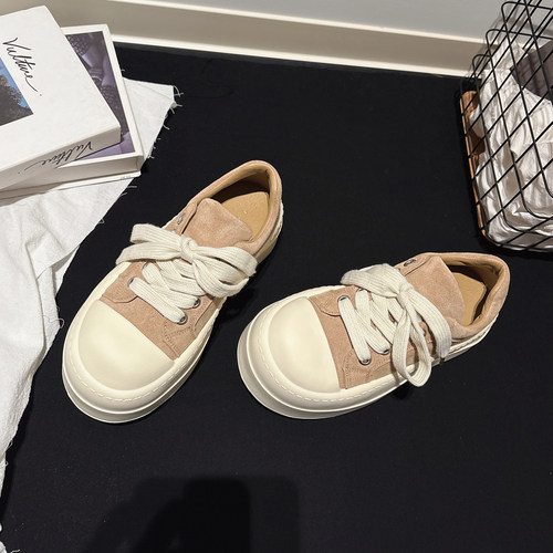 6CM增高~巨轻厚底真皮休闲板鞋女