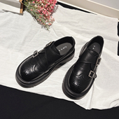 6CM增高 配堆堆袜单鞋 老钱风厚底布洛克雕花乐福鞋 女春英伦小皮鞋
