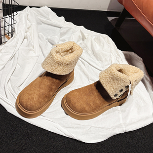 两穿可翻边 4CM厚底增高羊羔毛雪地靴牛奶绒勃肯短靴加厚防滑棉靴