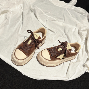 ins风学生女鞋 vintage 休闲板鞋 女2025秋新款 厚底真皮拼色熊猫鞋