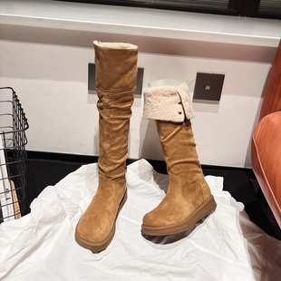 两穿设计 加绒不过膝长靴ins高筒靴女 羊羔毛翻边高筒雪地靴女冬款