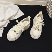时尚 厚底真皮休闲板鞋 女配堆堆袜小白鞋 6CM增高 百搭学生运动女鞋