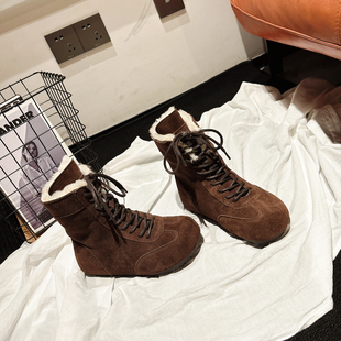 潮酷达人 ins加厚拳击靴女 内增高真皮羊毛短筒雪地靴女2025冬新款