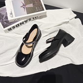 温柔浅口仙女鞋 5CM 法式 高跟鞋 水钻漆皮魔术贴粗跟玛丽珍鞋 春新款