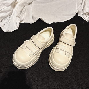 大头女鞋 配堆堆袜休闲板鞋 巨轻厚底加绒魔术贴真皮小白鞋 7CM增高