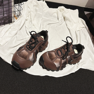 加绒休闲鞋 女冬新款 时尚 运动鞋 4CM内增高 女鞋 厚底真皮液态老爹鞋