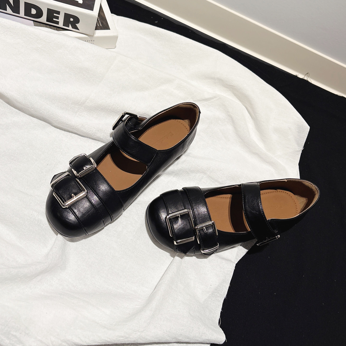 配堆堆袜~甜酷皮带扣平底玛丽珍鞋女春浅口圆头女鞋ins孟克鞋单鞋,女鞋,玛丽珍鞋,淘宝优惠券,粉丝福利购,淘宝优惠卷