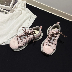 嫩粉运动休闲鞋 女配堆堆袜老爹鞋 厚底显瘦真皮户外运动鞋 5CM增高