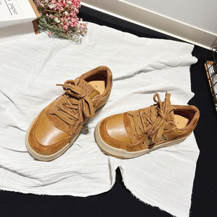 美拉德真皮系带休闲板鞋 学生女鞋 春新款 时尚 复古运动鞋 内增高4CM