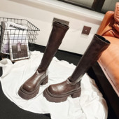 韩国单 粗高跟微弹高筒瘦瘦靴女2025秋冬新款 长筒靴皱皱靴ins长靴