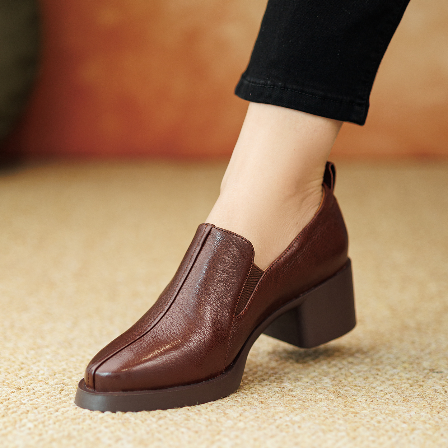 乐福鞋休闲小皮鞋棕色深口单鞋