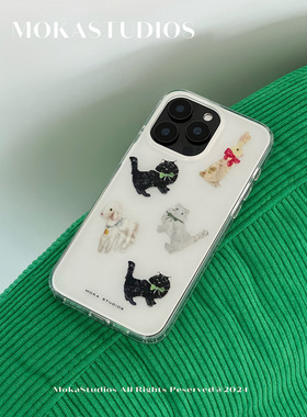 MokaStudios新款可爱动物元素适用于苹果iphone15promax双层软边IMD亮面全包手机壳14promax保护套防摔13pro