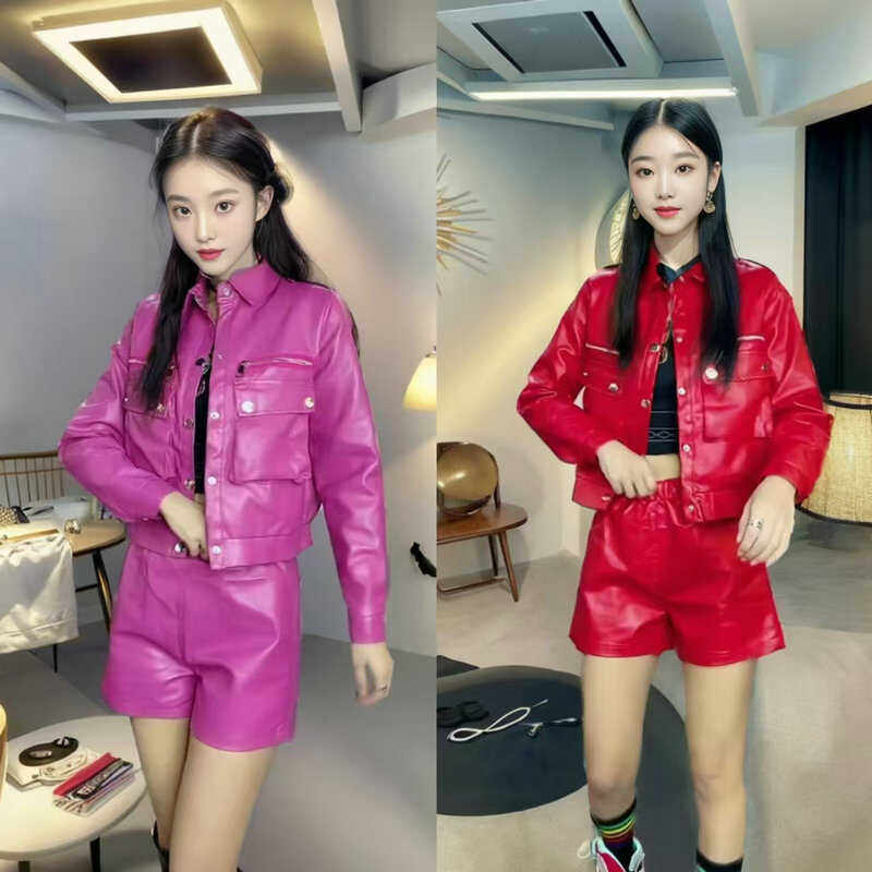 皮衣女短款工装皮夹克大口袋水洗皮皮短款机车休闲显瘦套装一整套,女装/女士精品,皮衣,淘宝优惠券,粉丝福利购,淘宝优惠卷