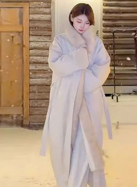 冬季时尚百搭加厚保暖风衣外套怕冷星人穿搭温柔风长款毛领派克服