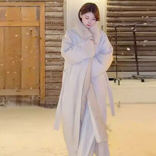 冬季时尚百搭加厚保暖风衣外套怕冷星人穿搭温柔风长款毛领派克服