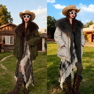 轻奢洋气保暖毛毛派克服冬季 上新宽松千金风纯色大衣外套设计感潮