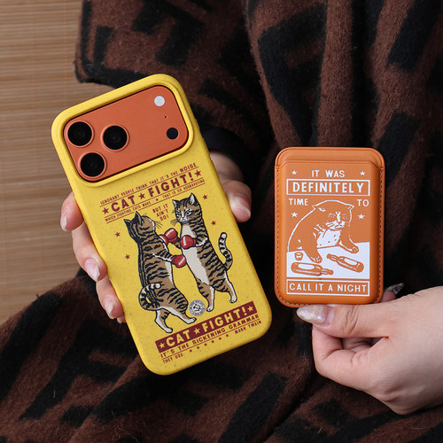 战斗猫苹果iPhone17promax手机壳iPhone16promax/15pro降解磁吸iphone14/13pro防摔软壳带支架泡泡骚通用17