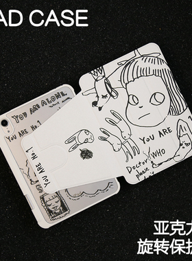 大头奈良旋转亚克力ipad7/8/9保护套2024硬壳air5/6苹果24pro11平板壳iPad10.2防摔笔槽mini4/5/6/7保护壳