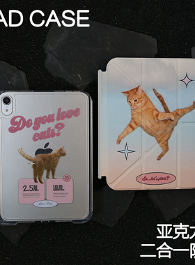 橘猫拆分亚克力ipad7/8/9保护套2024硬壳Air4/5/6苹果ipadpro11/10.9Air7背壳iPad10.2防摔弯13寸笔槽mini6/7