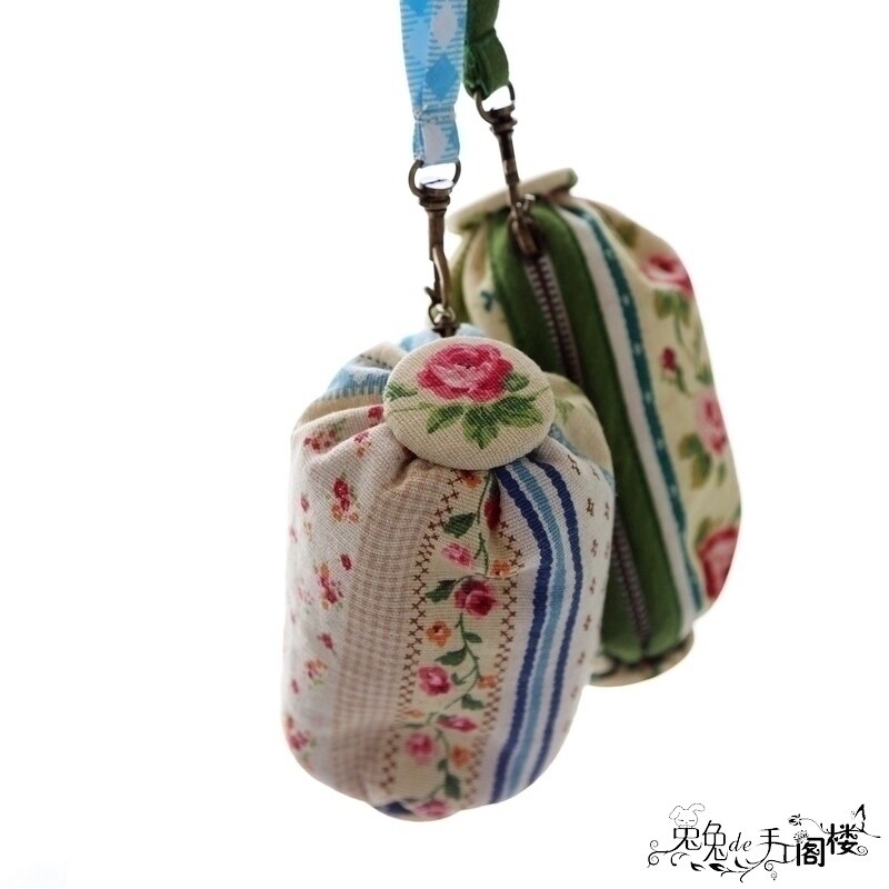 手工布艺diy工艺品 拼布材料包手拎糖果圆桶零钱包钥匙包送视频