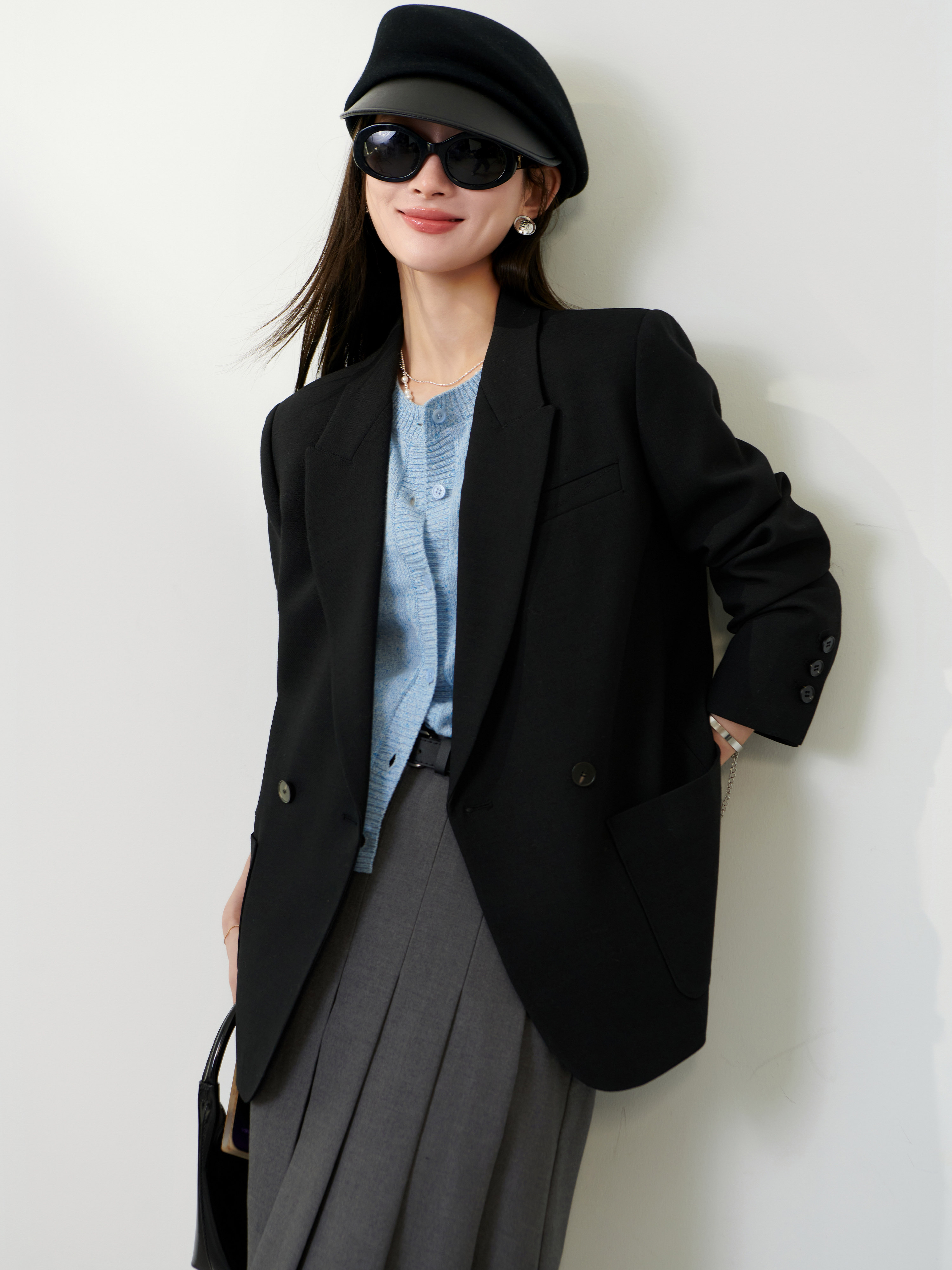 펌킨밸리 [아카나메리카] 핑크건라펠 블레이저 여성 가을디자인 니치탑