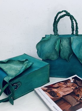 绿色环保设计师 Fu.DuJuan 国产 植鞣牛皮艺术手提包 手工 斜跨包