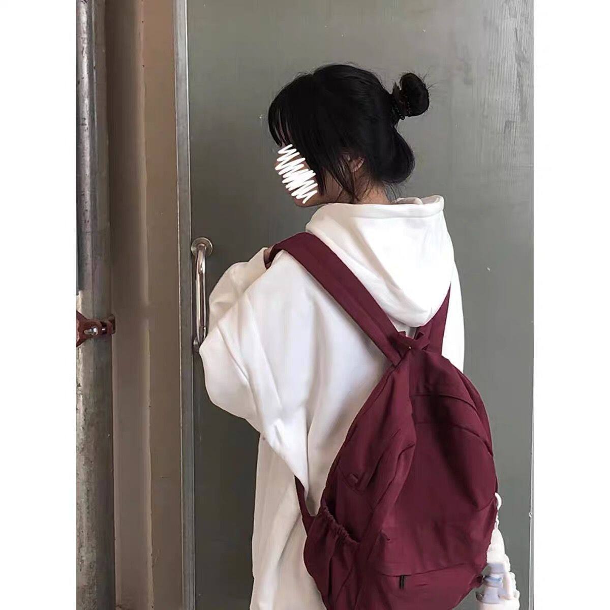 小众书包女大学生韩版初中校园大容量双肩包ins简约纯色森系背包