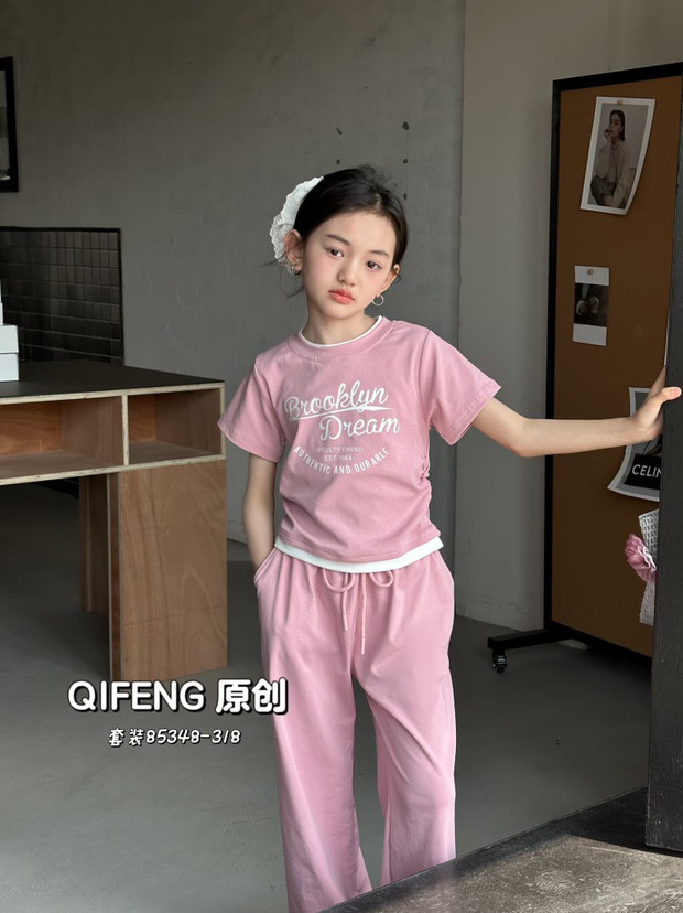 女童假两件套装2025夏季新款时尚儿童休闲舒适短袖长裤两件套潮