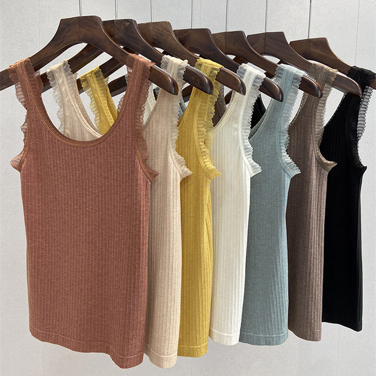 出口日本针织蕾丝花边短款无袖t恤背心女春秋内搭打底上衣可外穿,女装/女士精品,背心吊带,淘宝优惠券,粉丝福利购,淘宝优惠卷