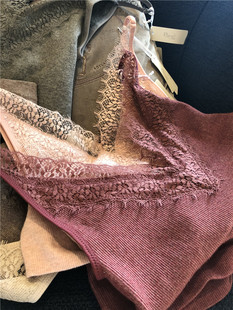 洋气好看日本订单 小吊带背心无缝马甲V领蕾丝 毛圈保暖内搭打底衫