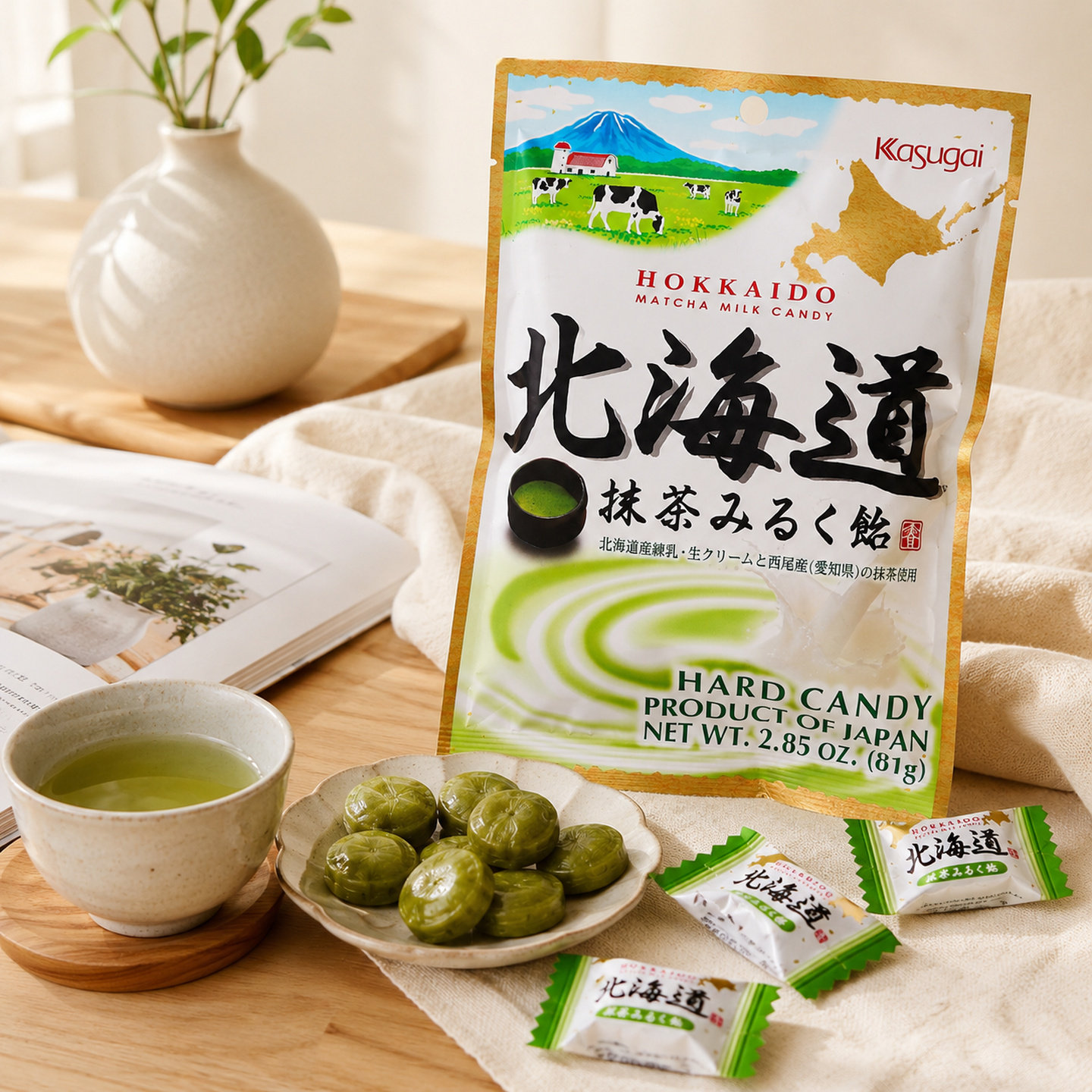 日本进口kasuqai春日井北海道抹茶牛奶糖果硬喜糖高颜值独立包装
