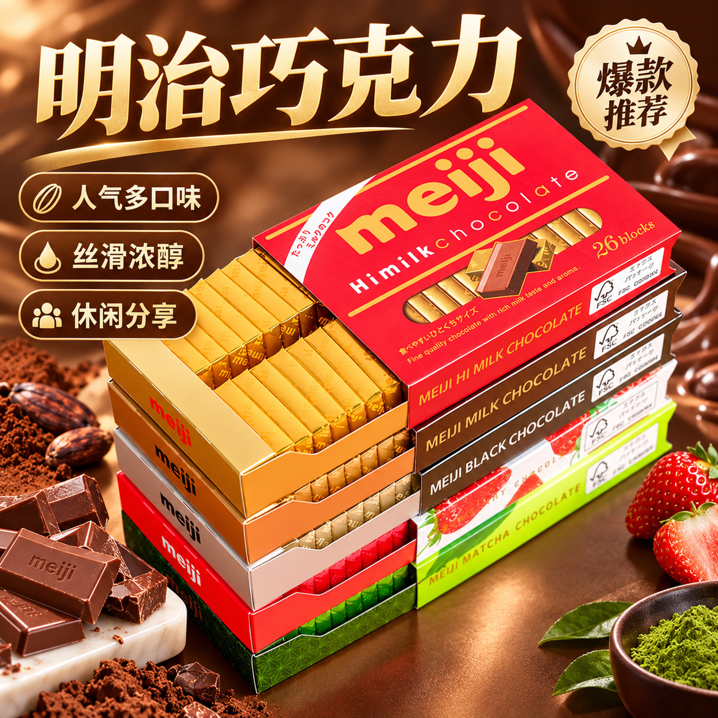 日本进口高端零食Meiji明治钢琴巧克力牛奶黑巧夹心抹茶糖果礼物