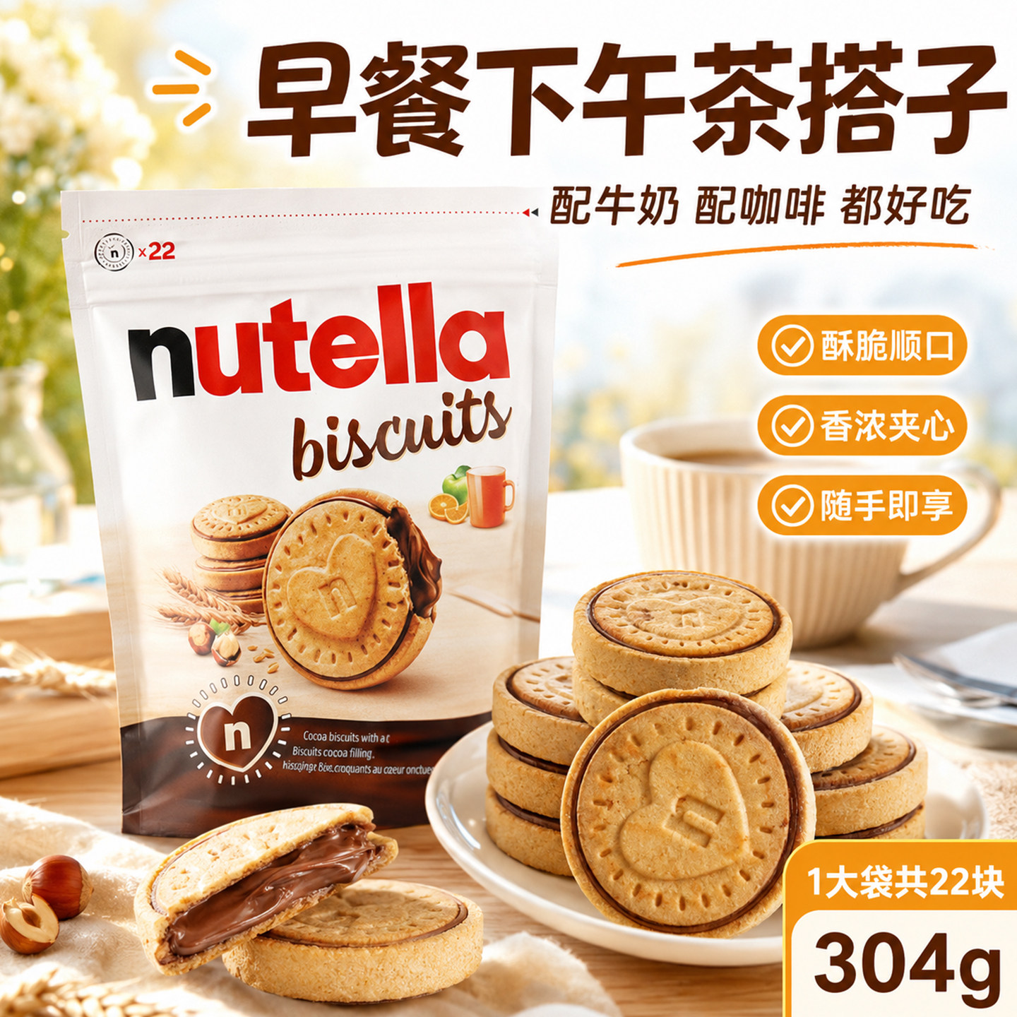 德国进口零食费列罗nutella巧克力饼干爱心夹心榛子休闲食品袋装
