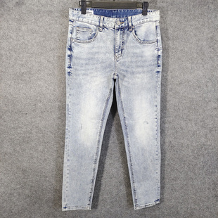 小脚裤 卡家男装 潮流水洗弹力刺绣休闲修身 浅蓝色时尚 2026春 牛仔裤
