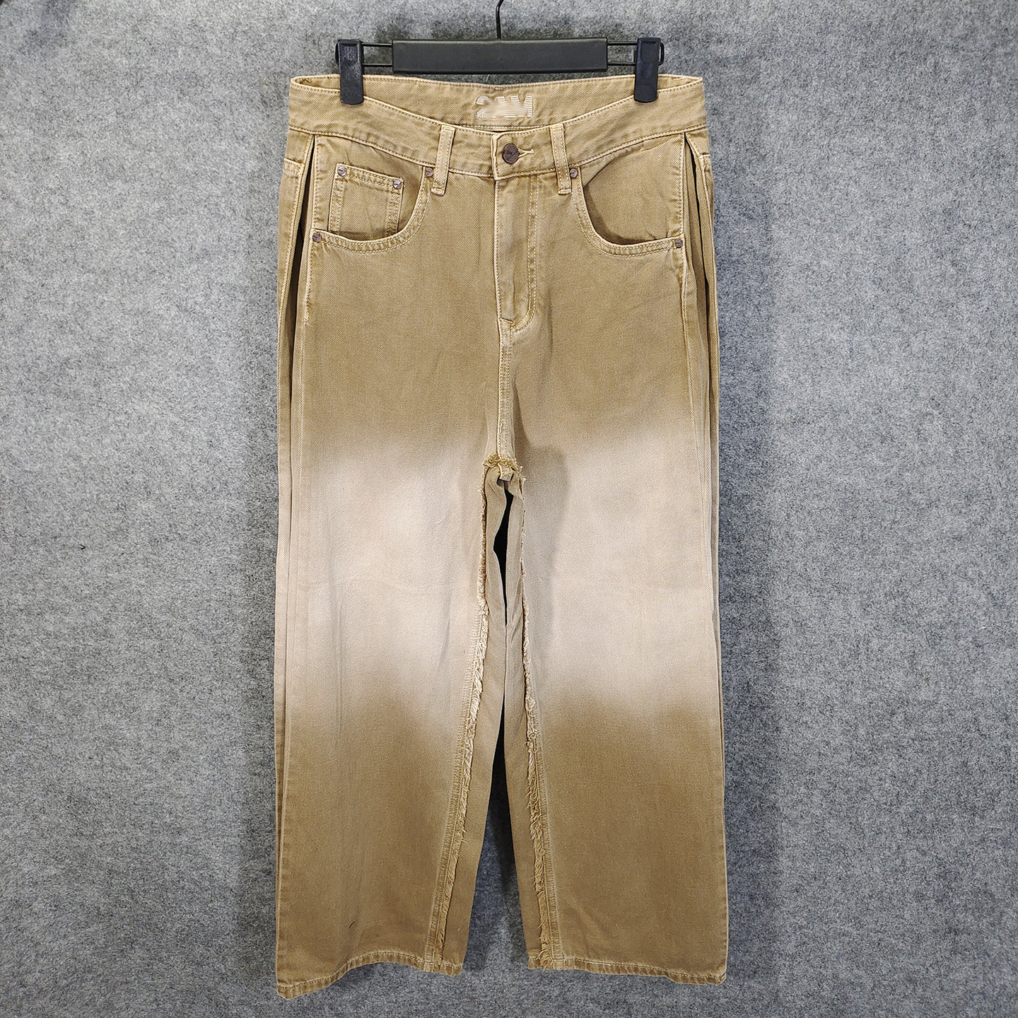 卡家男装轻复古牛仔休闲裤2026春季新款直筒渐变宽松阔腿拼色裤子