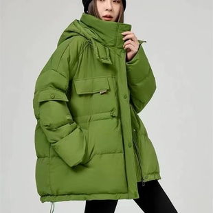 11.22 063 8907连帽立领纯色中长款 收腰羽绒服