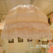 布艺灯 田园吊灯 吊灯 韩式 蕾丝吊灯 粉色格子蕾丝布艺吊灯