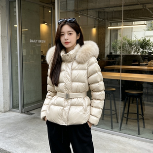 韩国原版2026新款冬季新修身收腰显瘦加厚羽绒棉服女大毛领外套
