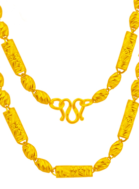 越南沙金项链男空心圆珠柱项链镀金项链子磨砂加粗仿金饰品